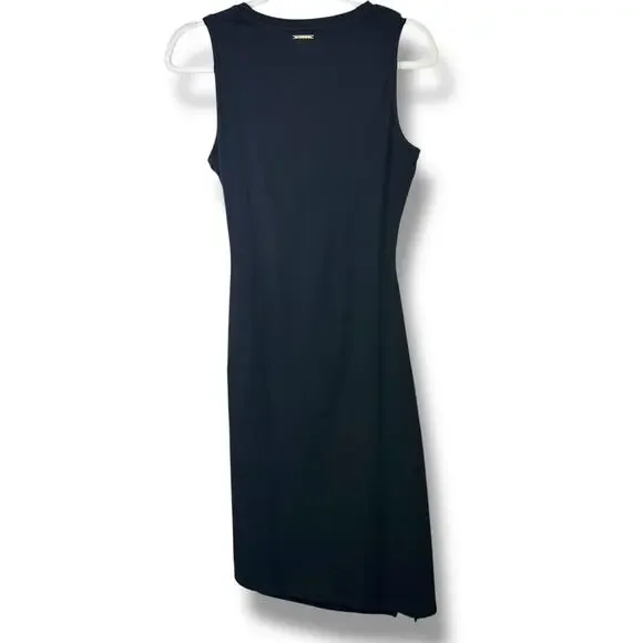 NEW Michael Michael Kors Basics Black Ruched Draped Asymmetrical Midi Dress XS - Picture 6 of 9